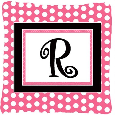 Carolines Treasures Carolines Treasures CJ1001-RPW1414 Letter R Initial Monogram - Pink Black Polka Dots Indoor & Outdoor Fabric Decorative Pillow CJ1001-RPW1414